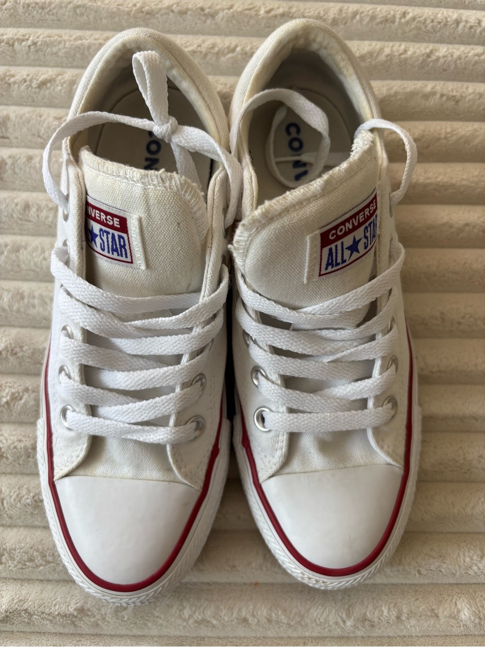 Converse White Canvas Low Top Sneakers with Red Stripe